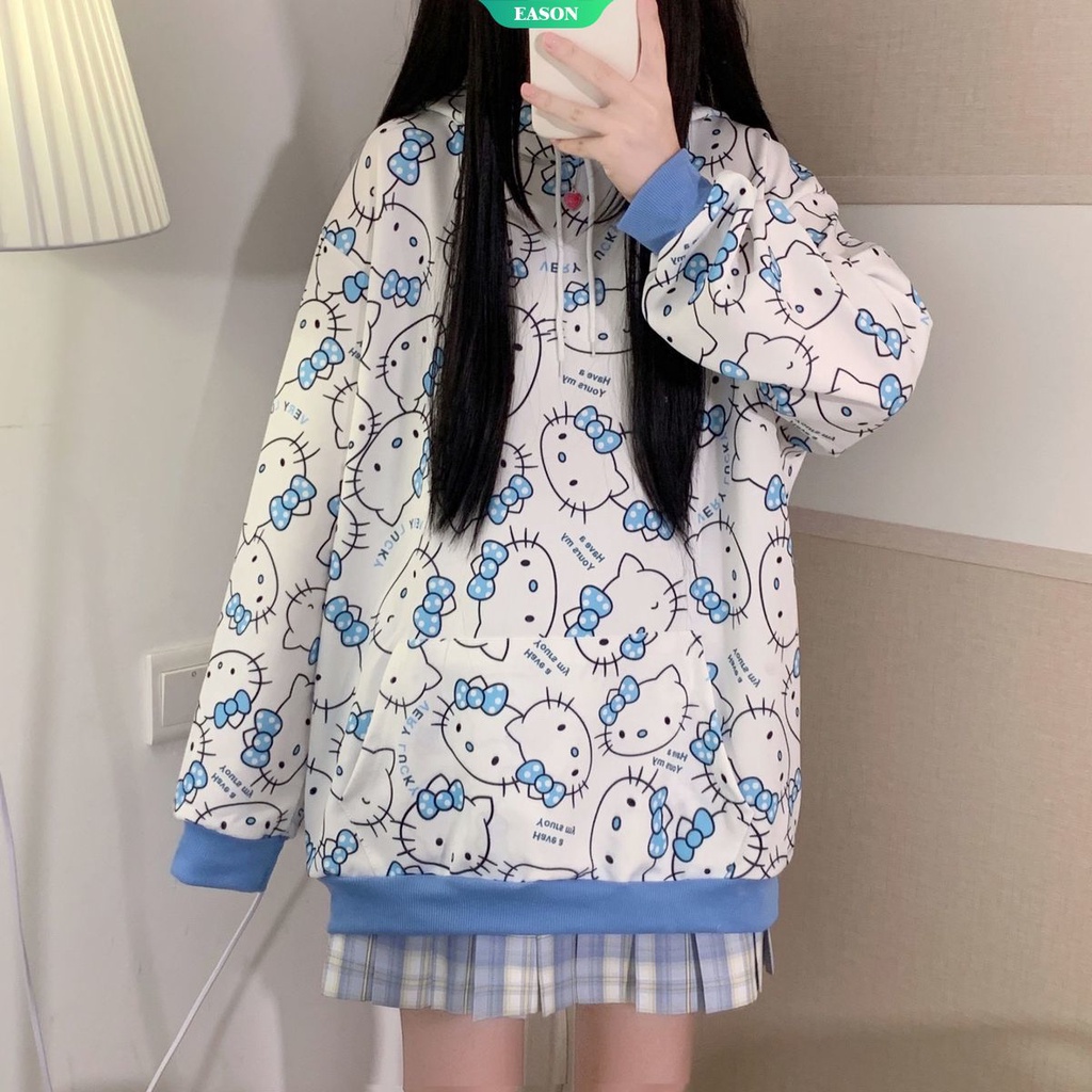 Áo Sweater Dáng Rộng In Hoạt Hình Sanrio Hello Kitty Kiểu Hàn Quốc Thời Trang Thu Đông 2022 Y2K Cho Nữ