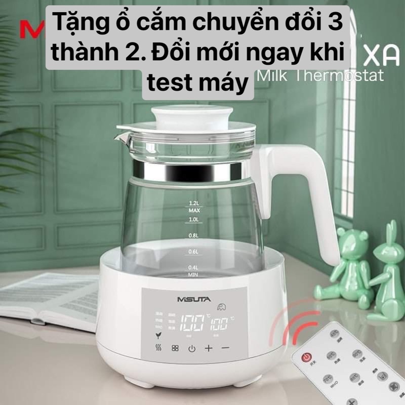 Máy đun nước pha sữa - Bình hâm nước pha sữa giữ nhiệt Misuta 1,2L Bản cao cấp có điều khiển và khử clo