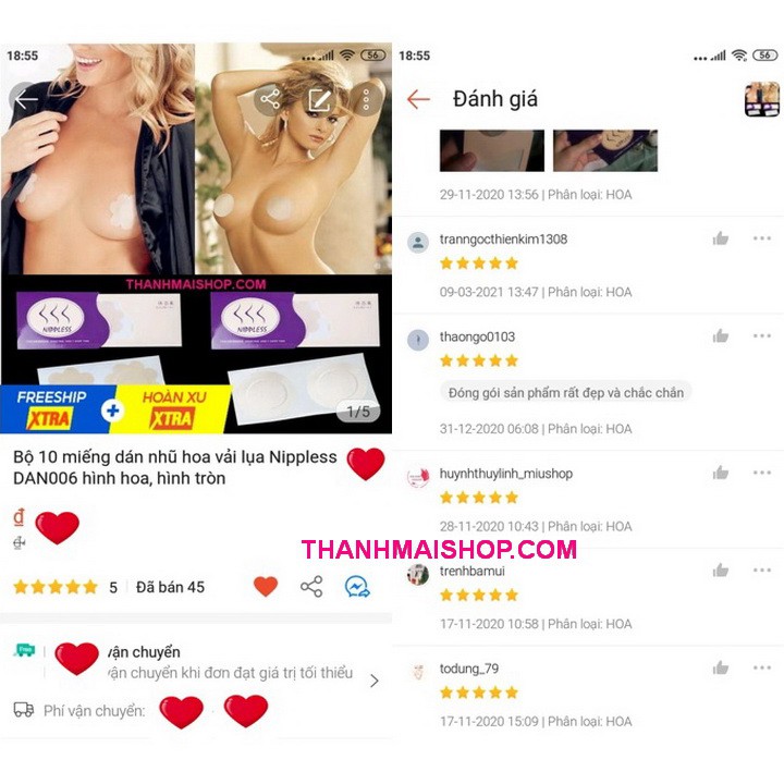 Bộ 10 miếng dán nhũ hoa vải lụa Nippless DAN006 hình hoa, hình tròn