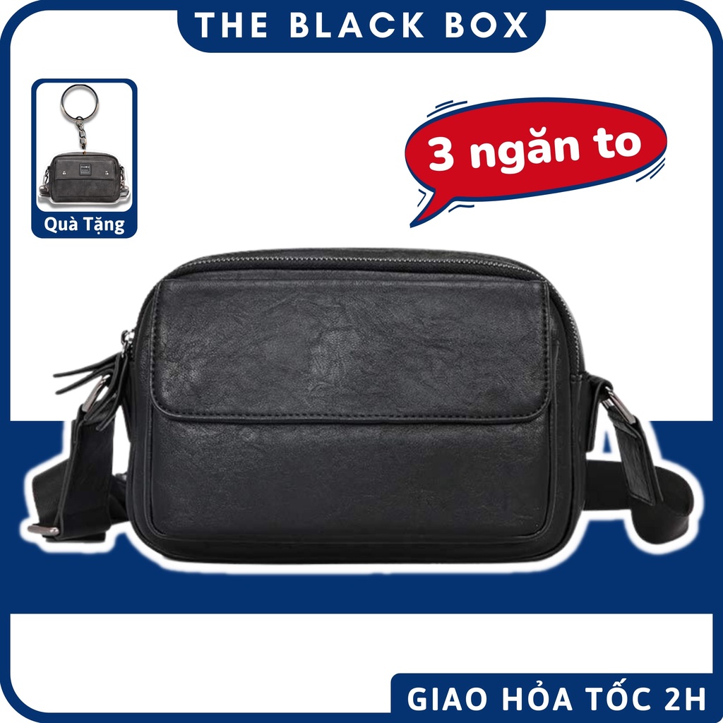 Túi Đeo Chéo Nam Bằng Da Mềm Dạng Hộp Nhiều Ngăn Cao Cấp, Đeo Vai Đi Chơi Dạo Phố Tiện Lợi - The Black Box