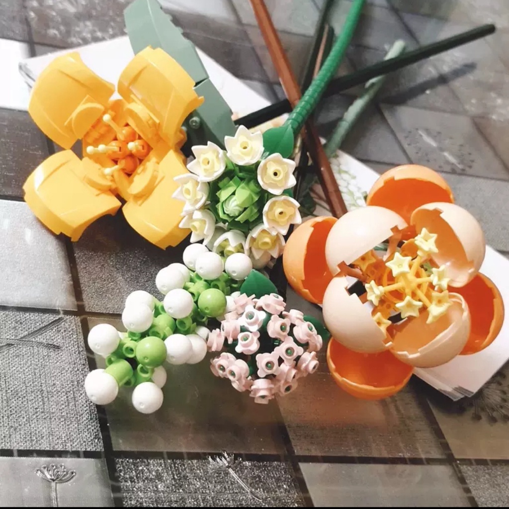 Bộ lắp ráp hoa, hãng Loz bộ xếp hình khối xây dựng bó hoa