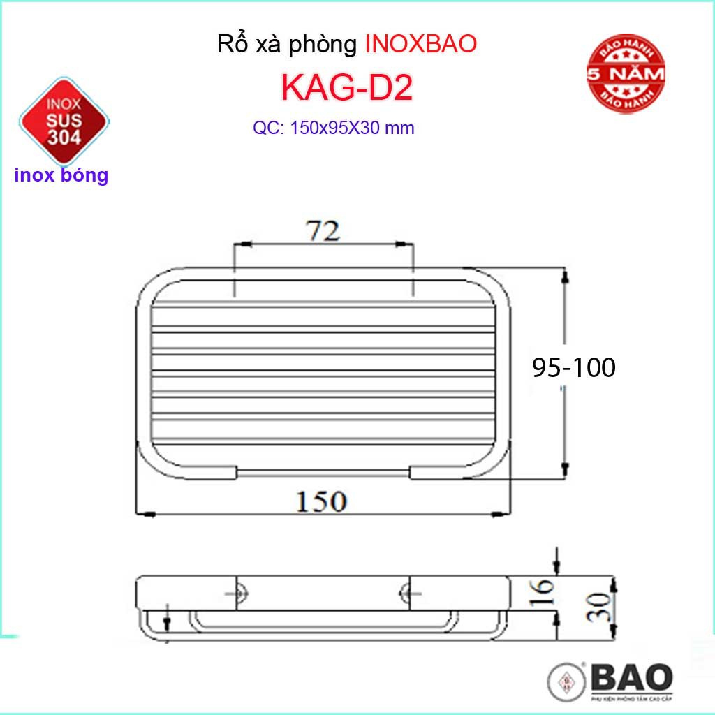 Dĩa xà bông lưới Inox Bảo KAG-D2, rổ xà phòng SUS304 dập khuôn cao cấp siêu bền sử dụng tốt