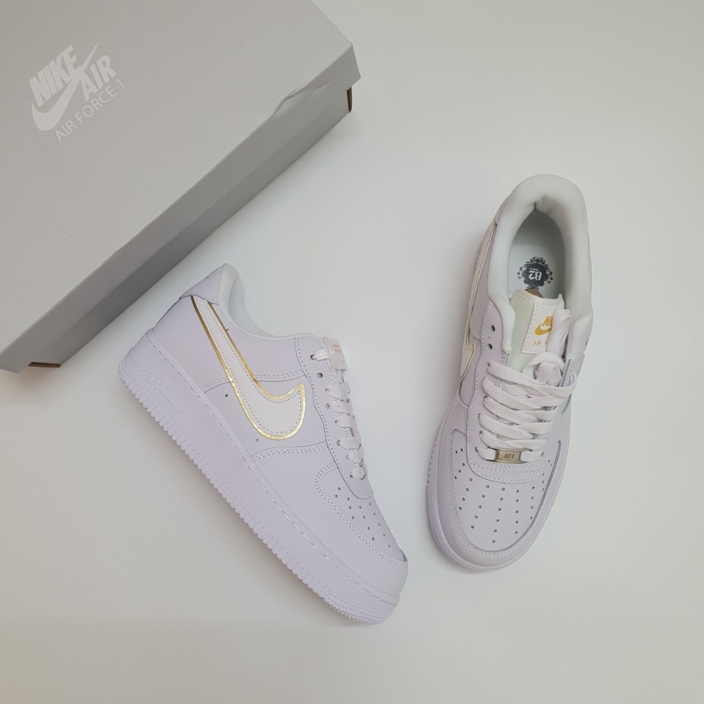 Giày Af1 Low Icon Clash White Metallic Gold (W) Viền Vàng Cao Cấp Fullbox, Giày thể thao af1 trắng viền vàng lót 2 lớp