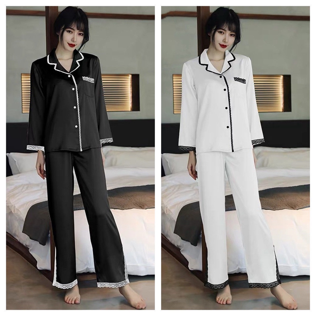 Bộ đồ ngủ tay dài chất lụa lạnh cao cấp quyến rũ cho nữ