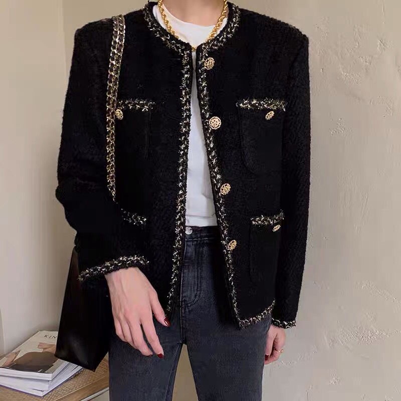 【77】Áo khoác dệt kim dáng rộng màu đen phong cách Hàn Quốc thời trang mùa đông cho nữ