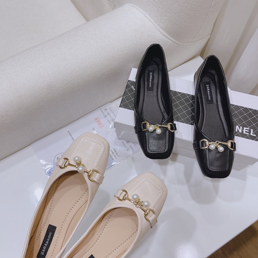 Giày búp bê nữ phối quai ngọc mũi vuông xinh xắn