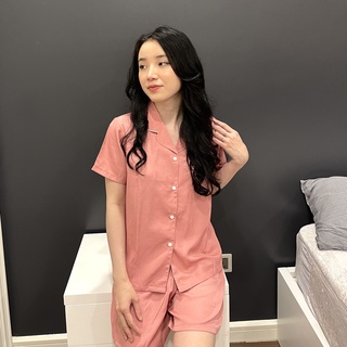 ĐỒ BỘ PIJAMA ĐŨI TRƠN MÀU HỒNG ĐỖ CỰC XINH ÁO CỘC QUẦN NGẮN