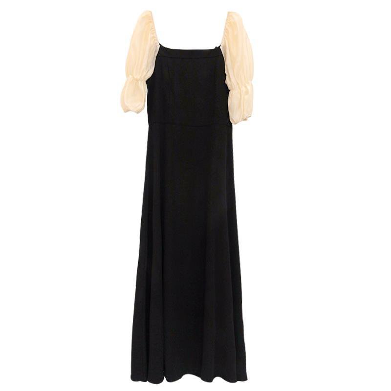 SARCOU French Dress Women's Fashion Chiffon Maxi Dress Puff Sleeve Square Neck u6Ux