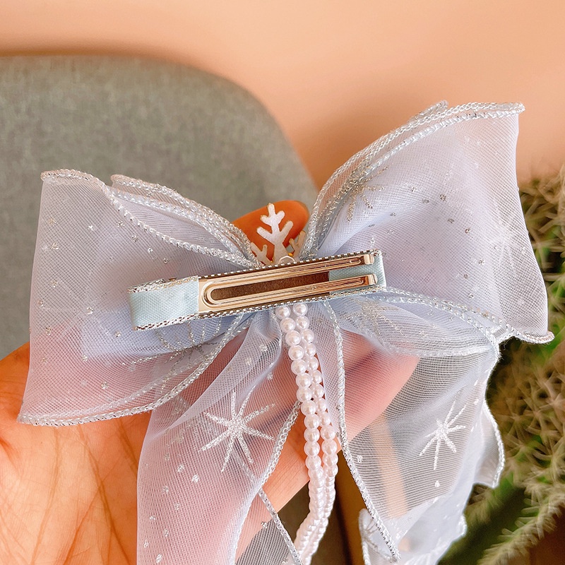 Phụ kiện kẹp tóc ruy băng dài Hóa trang công chúa Elsa cho bé gái