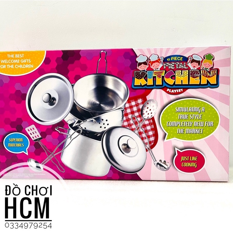 [INOX THẬT] Đồ chơi nấu ăn bằng inox 10 món dành cho bé thích nấu ăn nhà bếp cắt thái hoa quả trái cây