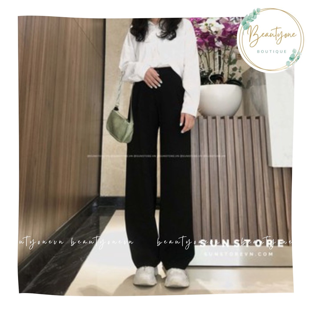 Quần culottes ống rộng suông dài chất dày lưng cao cài nút Sun pant.