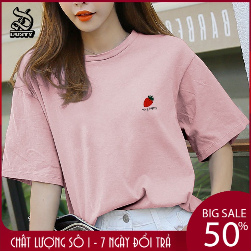 Áo Thun Nam Nữ Unisex Tay Lỡ In Nhiệt Trái Dâu Chất Cotton Cao Cấp Mềm Mịn Co Giãn 4 Chiều