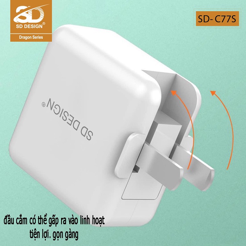 Củ sạc chính hãng SD DESIGN C77s chân gập 90 độ tiện lợi - Mango_Ovil
