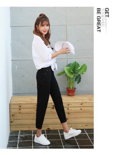 (Rách gối và Trơn) Quần baggy jean đen
