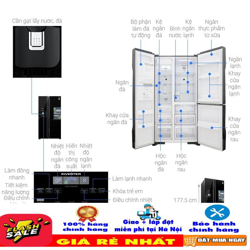 R-FM800GPGV2(GBK) Tủ lạnh Hitachi  side by side 3 cửa,say đá, màu đen