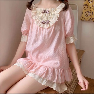 [ GIÁ GỐC TAOBAO ] SET BỘ NỮ HỒNG PHẤN VIỀN BÈO NƠ NGỰC DỄ THƯƠNG