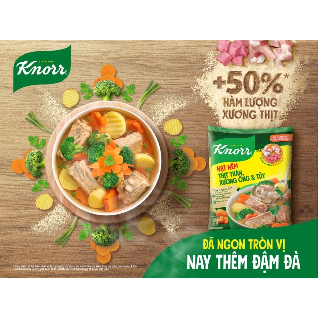 Hạt nêm thịt thăn, xương ống, tủy Knorr gói 900g