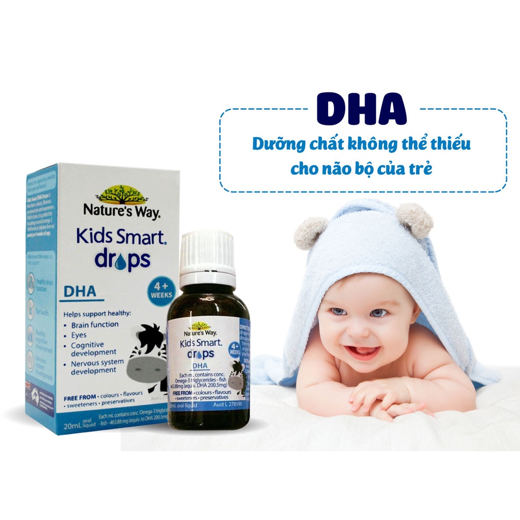 DHA giọt phát triển trí não cho trẻ từ 4 tuần tuổi Nature’s Way Kids Smart DHA Drops 20ml của Úc