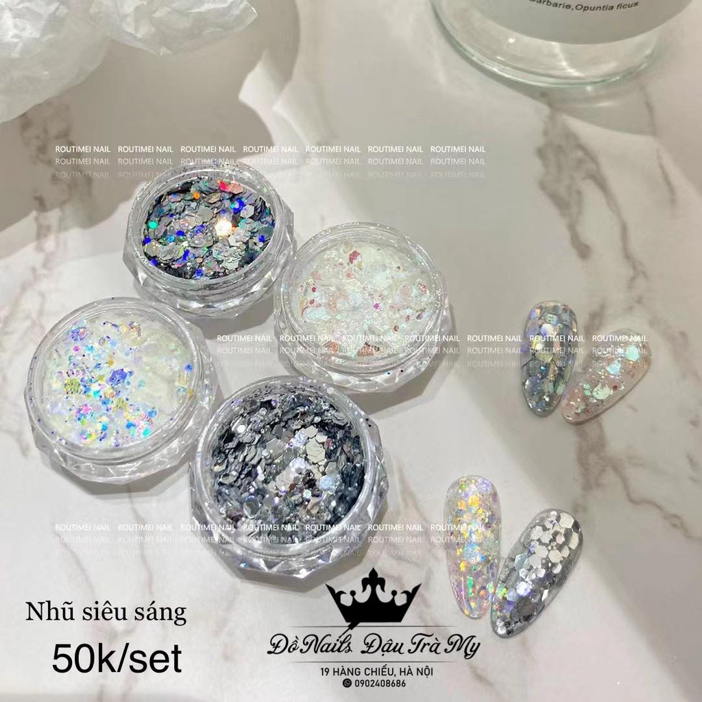 Phụ kiện nail - Set nhũ mix 4 màu tone bạc