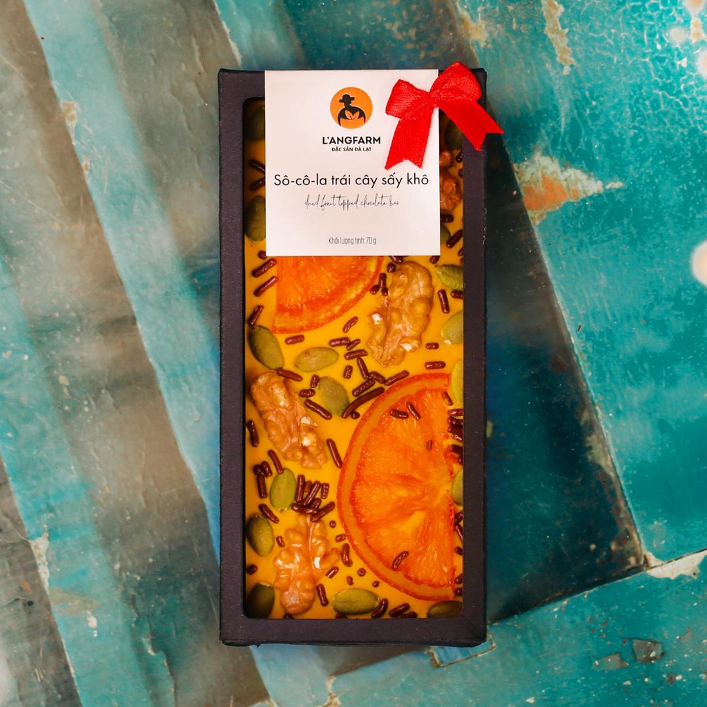 Socola trái cây khô L'angfarm, màu vàng passion fruit, 70g, hộp, mẫu chocolate art