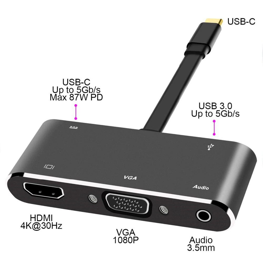 Đầu chuyển đổi Type-C HDMI VGA USB 3.0 sang USB3.0 jack 3.5mm