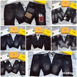 Quần short jean nam màu đen thêu logo chất bò - quần short jean ngắn nam co giãn thời trang cao cấp