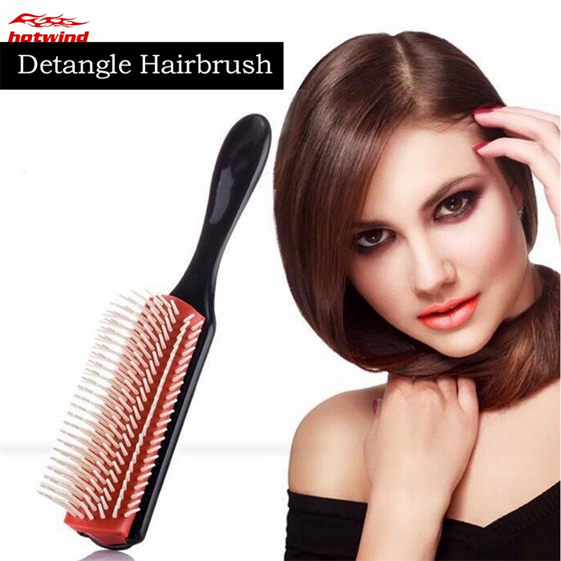 HW 1PC Hair Styling Brush Anti-static 9 Rows Detangle Brush Salon Hairdressing Scalp Massager Straight Curly Hair Comb Women Hair Brush Soft
