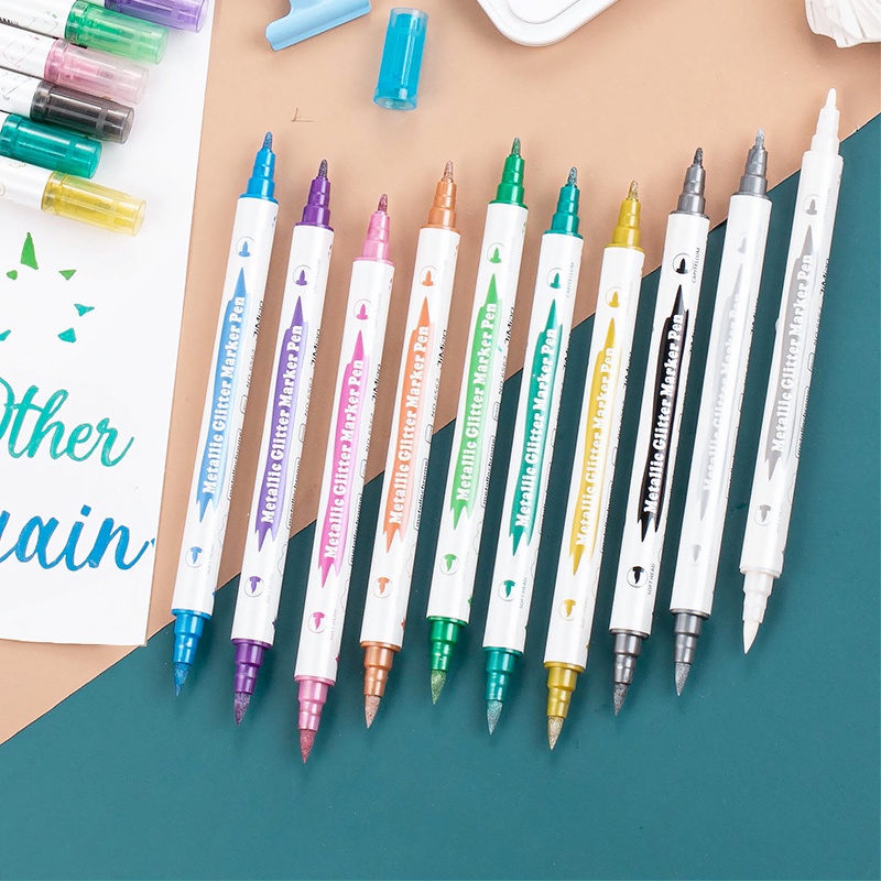 10 màu Bút Lông Mềm Hai Đầu Màu Ánh Kim DIY bút đánh dấu