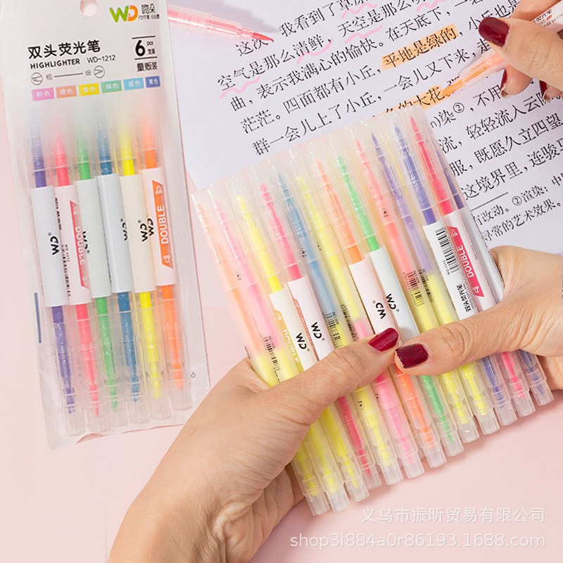 Set Bút Highlight 2 Đầu Màu Neon Tiện Dụng, Bút Đánh Dấu