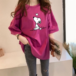 Áo thun dáng rộng lửng in hình Snoopy hoạt hình phong cách mùa xuân Hàn Quốc dễ phối đồ cho nữ