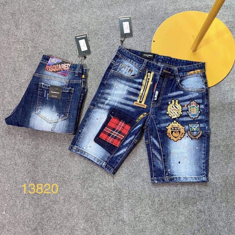 Quần bò ngố khoá lệch vàng thêu logo vá đỏ cực chất 2021 - Quần short jean - Quần bò lửng  ཾ