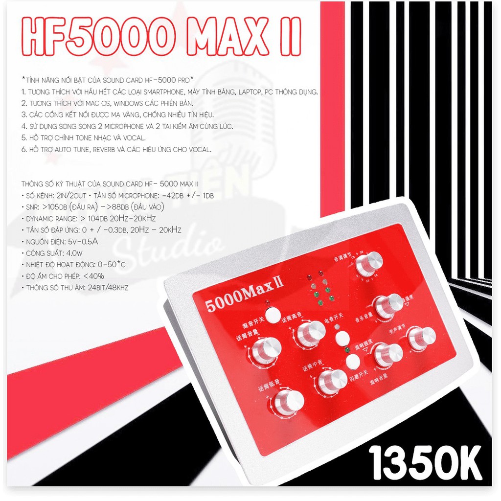 Sound Card Thu Âm Tích Hợp Auto Tune HF-5000 MAX II Cao Cấp - Soundcard thu âm chuyên nghiệp HF-5000 Pro Max 2 - HF5000