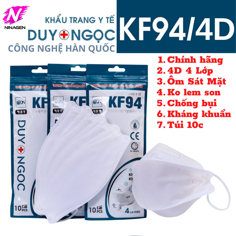 Khẩu trang kháng khuẩn (1 Set 10 Cái) 4D KF94 ôm sát mặt lọc bụi công nghệ Hàn Quốc 4 Lớp-khẩu trang 3D - Duy Ngọc