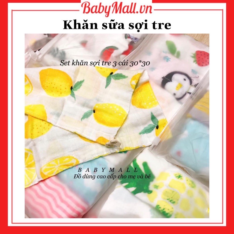 Set 3 khăn sữa sợi tre mềm mịn dành cho em bé sơ sinh