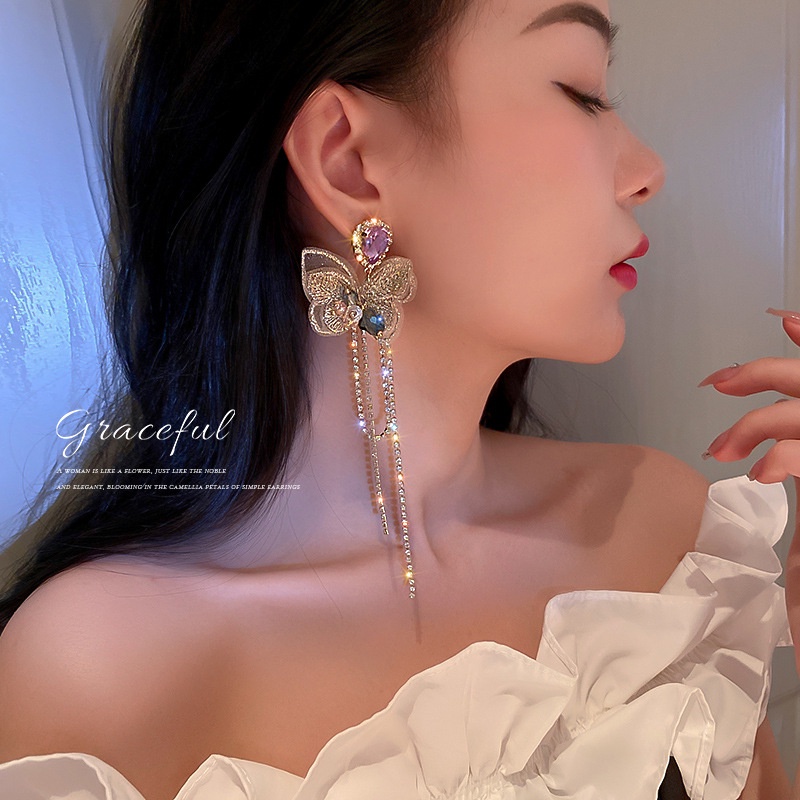 Khuyên Tai Bạc 925 Hình Bướm Đính Đá Thời Trang Phong Cách Hàn Quốc Cho Nữ