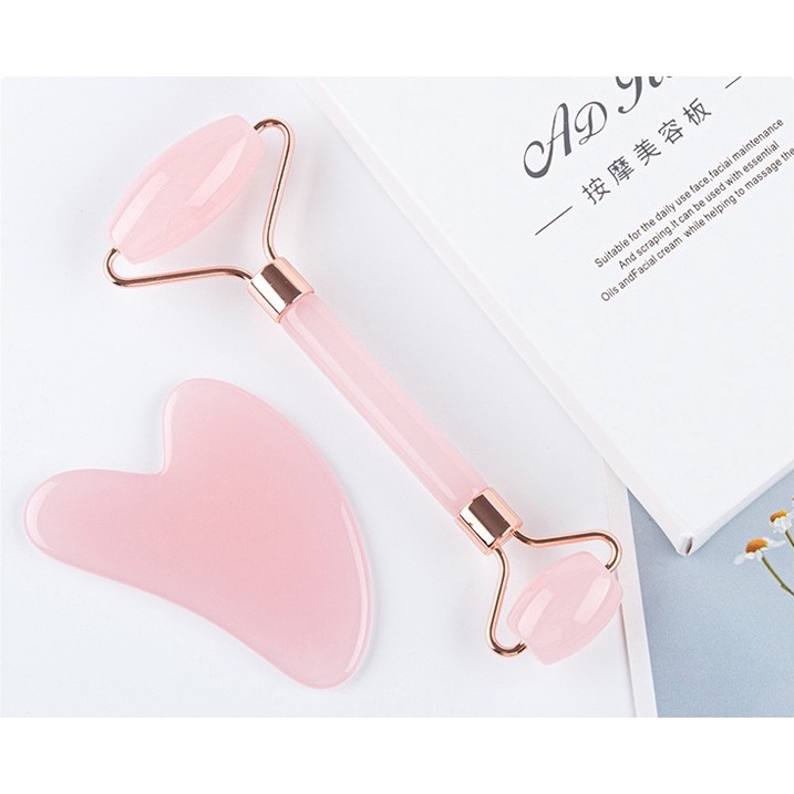 GD651 bộ Thanh lăn + Cây Lăn Mát Xa Mặt Gua Sha Giúp Nâng Cơ Mặt Chống Nếp Nhăn