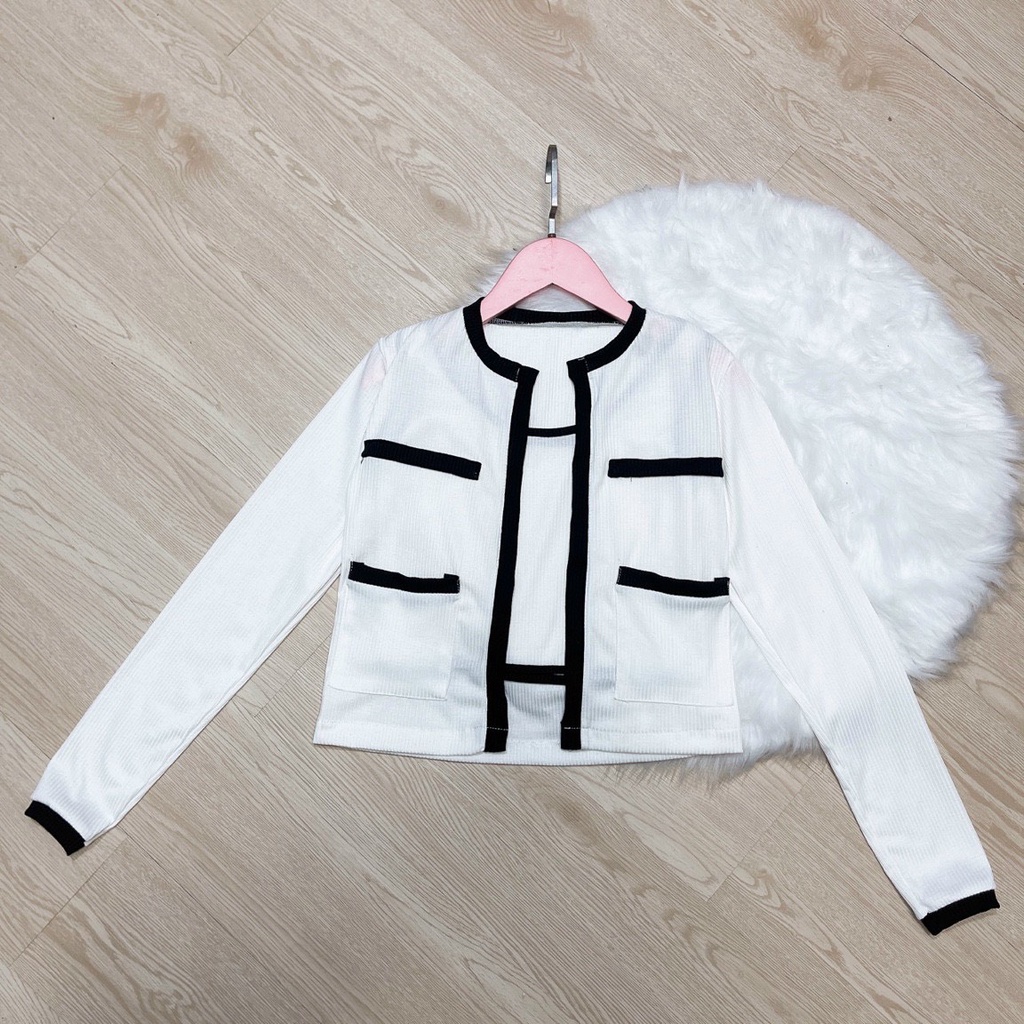 set áo thun gân tay dài kèm áo ống kiểu viền màu túi u