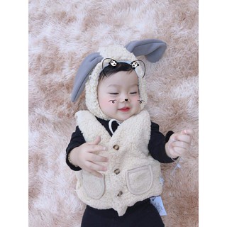 Áo ghi lê lông cừu kèm mũ cho bé..siêu đáng yêu