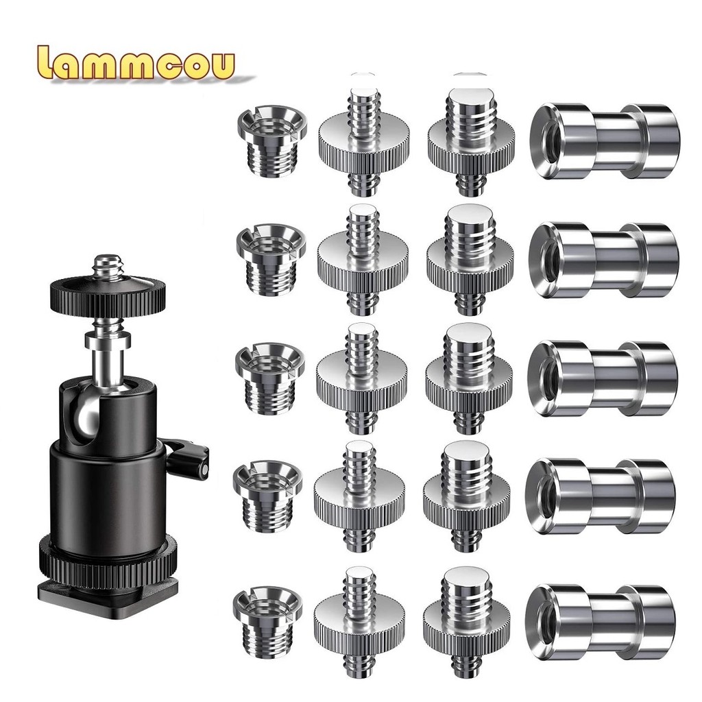 Lammcou Camera Screw 1/4" and 3/8‘’ Converter Threaded Screws 1/4" Hot Shoe Adapter Mount Camera Ball Head Set for Camera Tripod Light