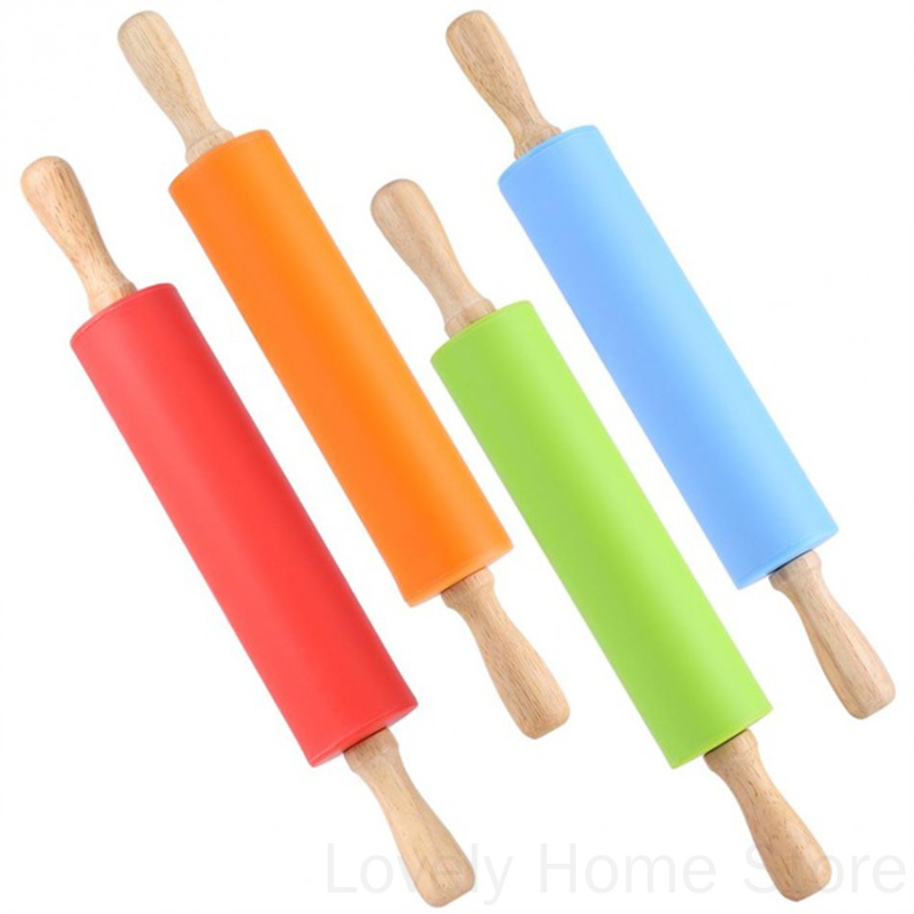 Cây lăn bột làm bánh silicone tay cầm bằng gỗ tiện lợi dành cho nhà bếp