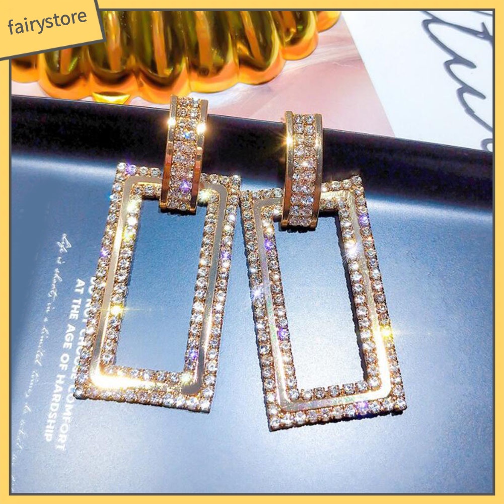 Hoa Tai Dáng Dài Mặt Hình Chữ Nhật Cho Nữ