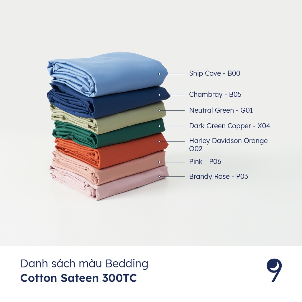 Bộ Ga Giường Ru9 Cotton Sateen 100% Cotton Tự Nhiên - 6 Kích Thước - Nhiều Màu Sắc