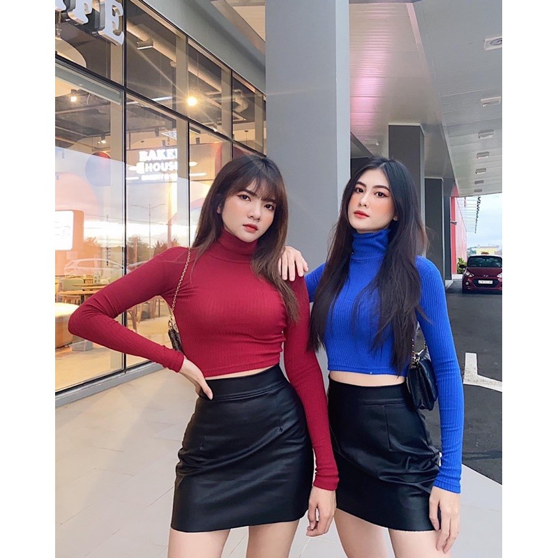 Áo Croptop Cổ Lọ Tay Dài Crop Thun Gân Xịn [ẢNH THẬT 100%]