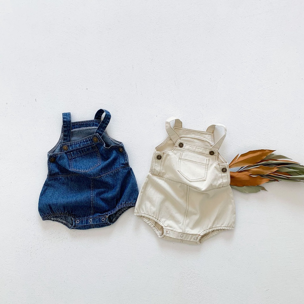 Bộ Áo Liền Quần Vải Denim Cotton Thời Trang Xuân Hè Cho Bé 0-3 Tuổi