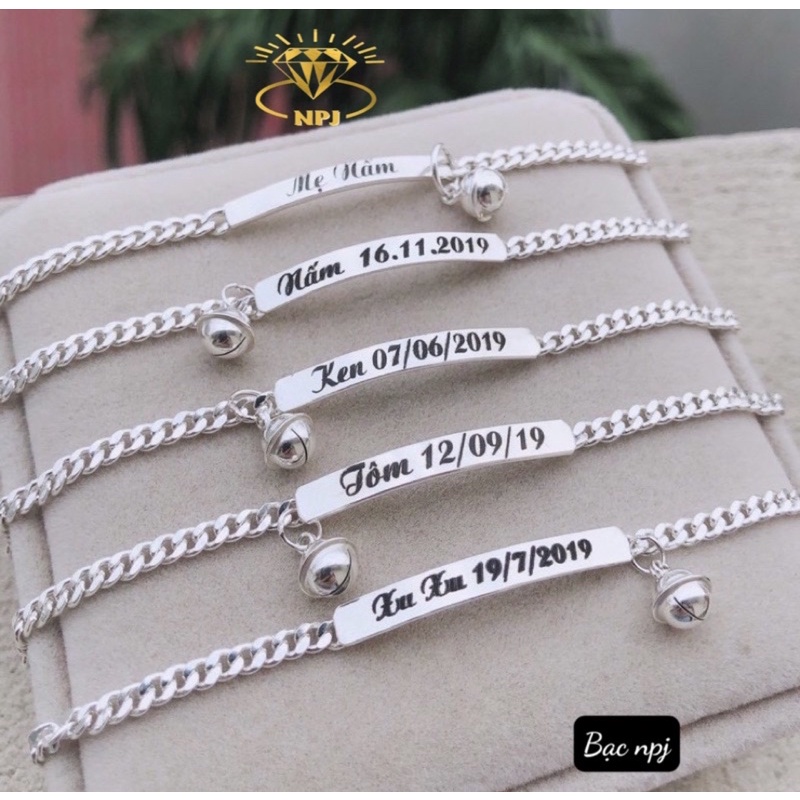 Lắc tay đơn khắc bảng tên BNP bạc ta , dày dặn cho bé