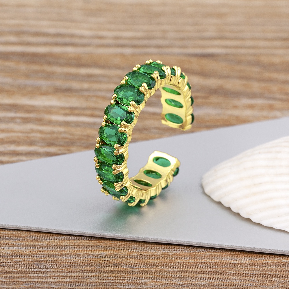 Thời Trang Cao Cấp Pha Lê Xanh Zircon Mở Vòng Cho Nữ Mạ Vàng Có Thể Điều Chỉnh Đảng Cưới Món Quà Trang Sức