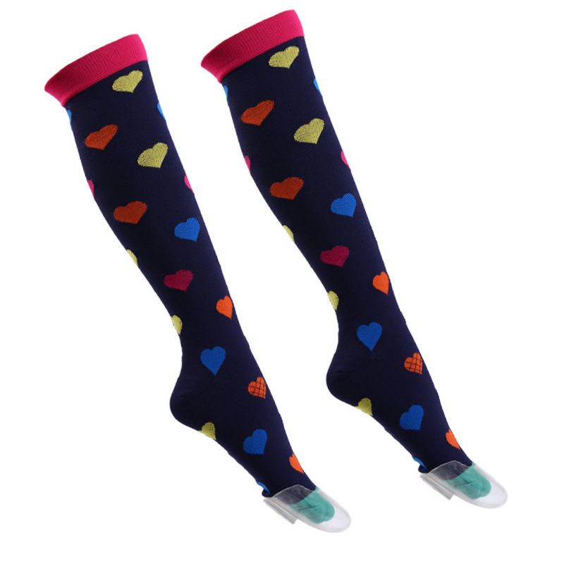 Xiangbao Tất Nén Cao Đến Đầu Gối Chống Mệt Mỏi Họa Tiết Sọc Cầu Vồng Trái Tim Graffiti Cho Nam Nurs