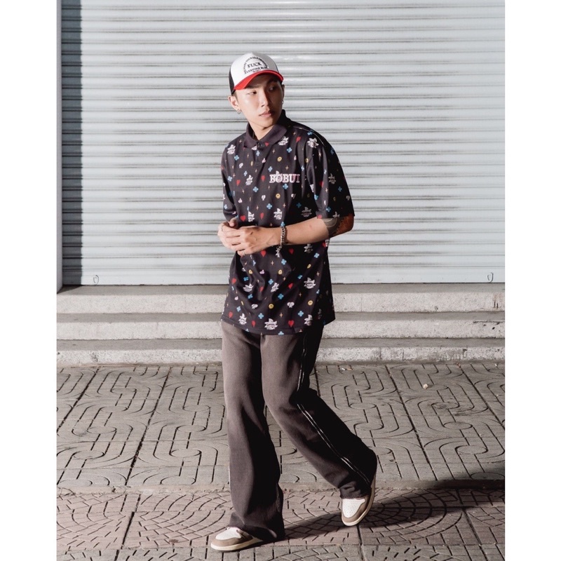 Áo POLO BEBIBO MONOGRAM màu đen, chính hãng