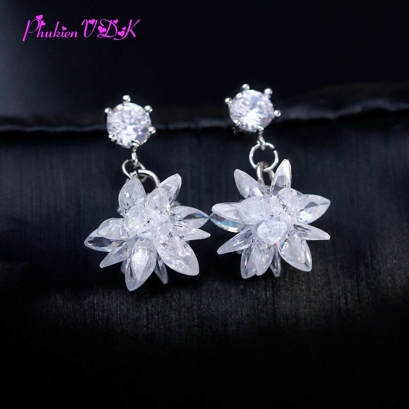 Bông tai hoa tuyết đính đá zircon MS58