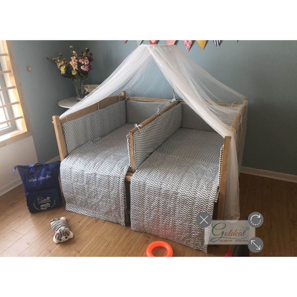 Cũi cho bé - Cũi sinh đôi Goldcat, Combo cũi sinh đôi full phụ kiện cần thiết tặng kèm balo bỉm sữa siêu tiện dụng